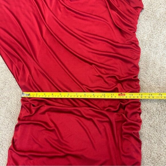 Le Chateau red one shoulder draped ruched web sleeve mini cocktail dress M - Picture 11 of 15